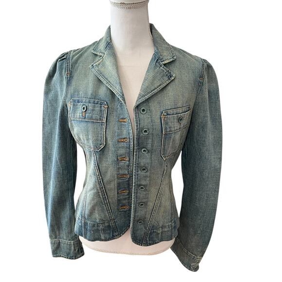 Ralph Lauren Shrunken Puff Sleeve Denim Jean Jacket Vintage Wash - Picture 1 of 10